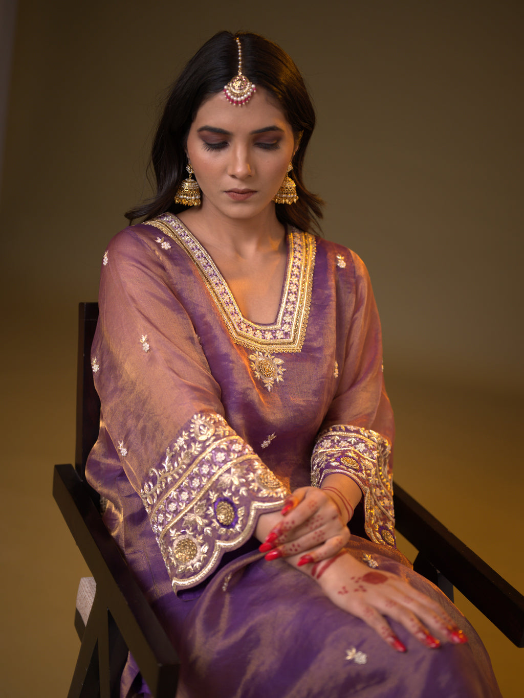Women's Purple Organza Tissue Kurta Set