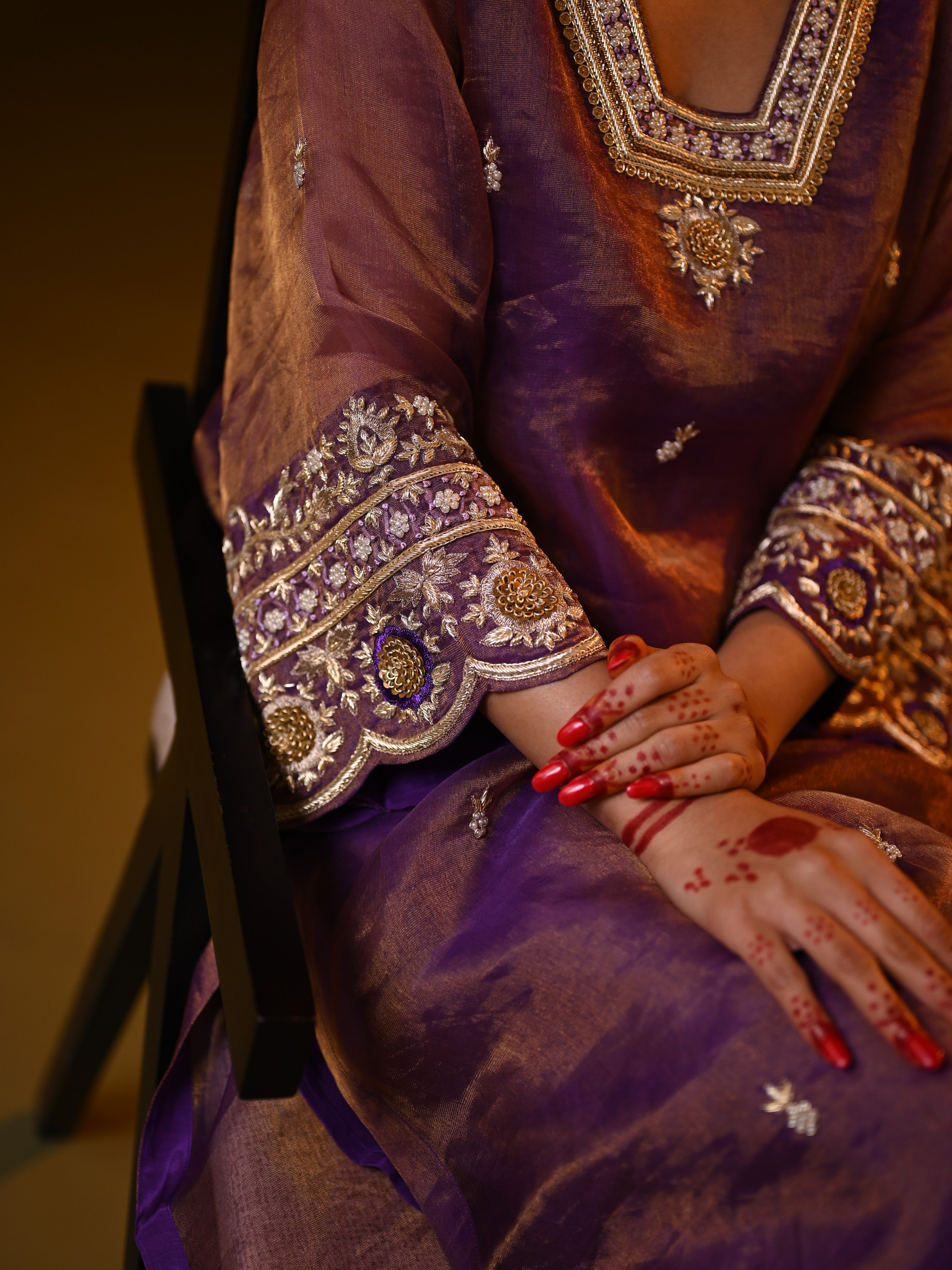 Women's Purple Organza Tissue Kurta Set