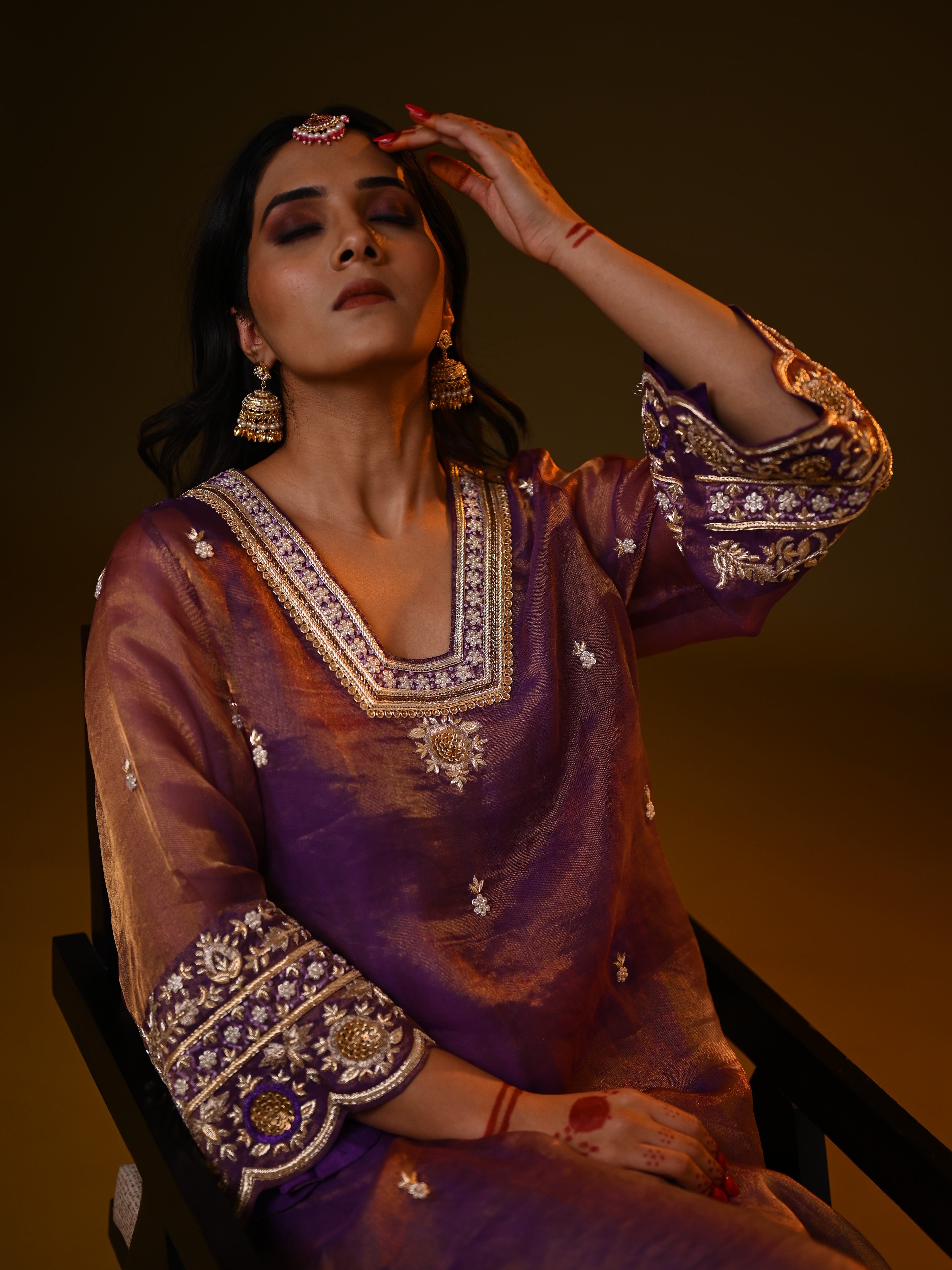 Women's Purple Organza Tissue Kurta Set