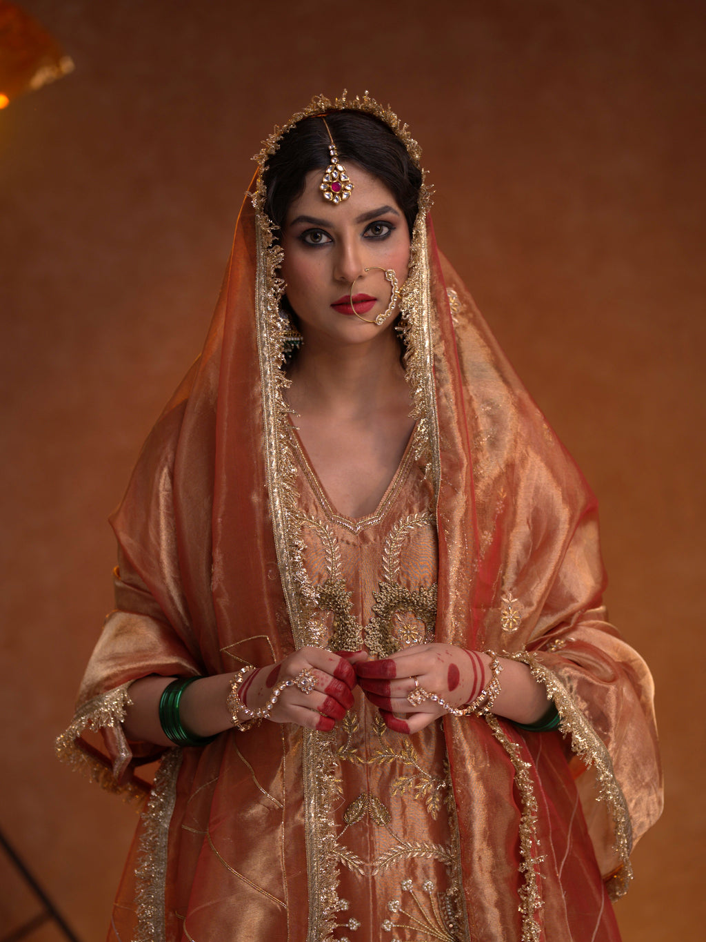 Women's Handcrafted Kora Silk Kurta Set with Mughal Motifs