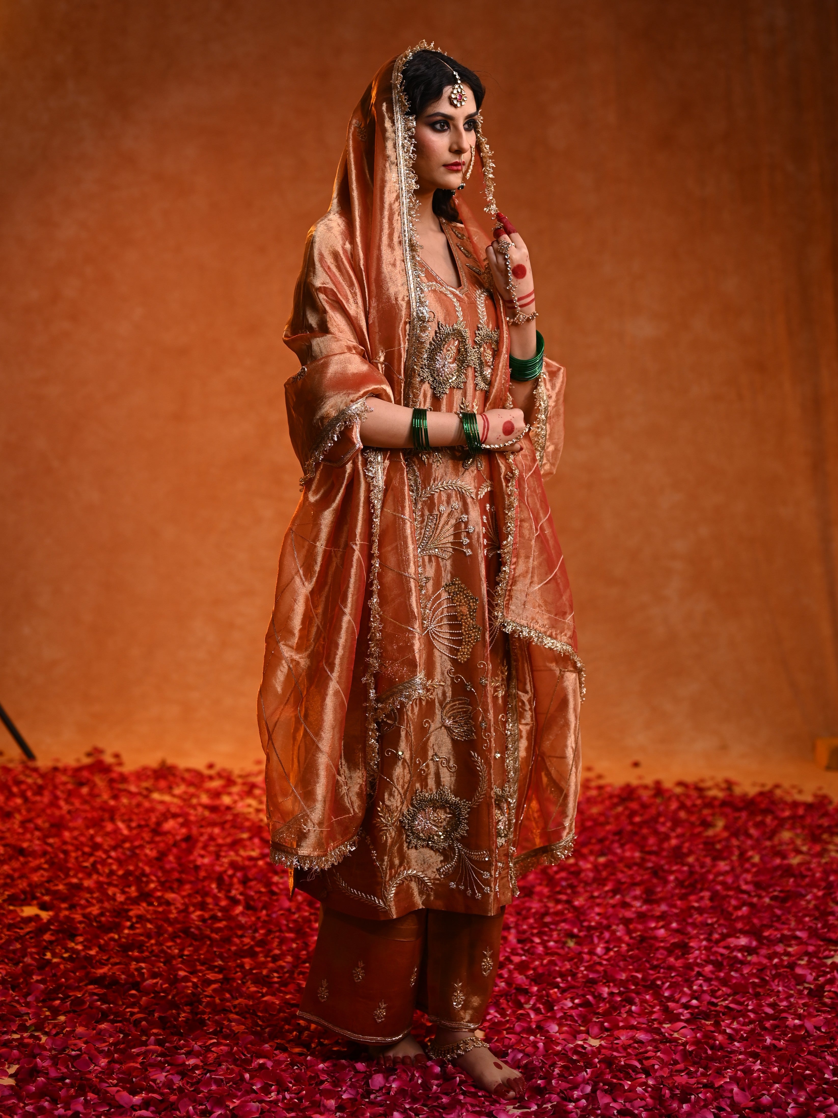 Women's Handcrafted Kora Silk Kurta Set with Mughal Motifs