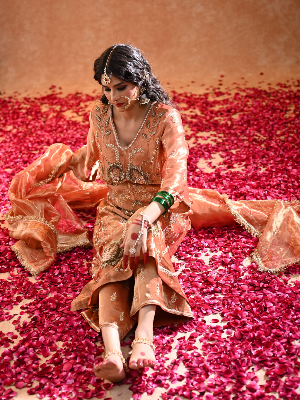 Women's Handcrafted Kora Silk Kurta Set with Mughal Motifs