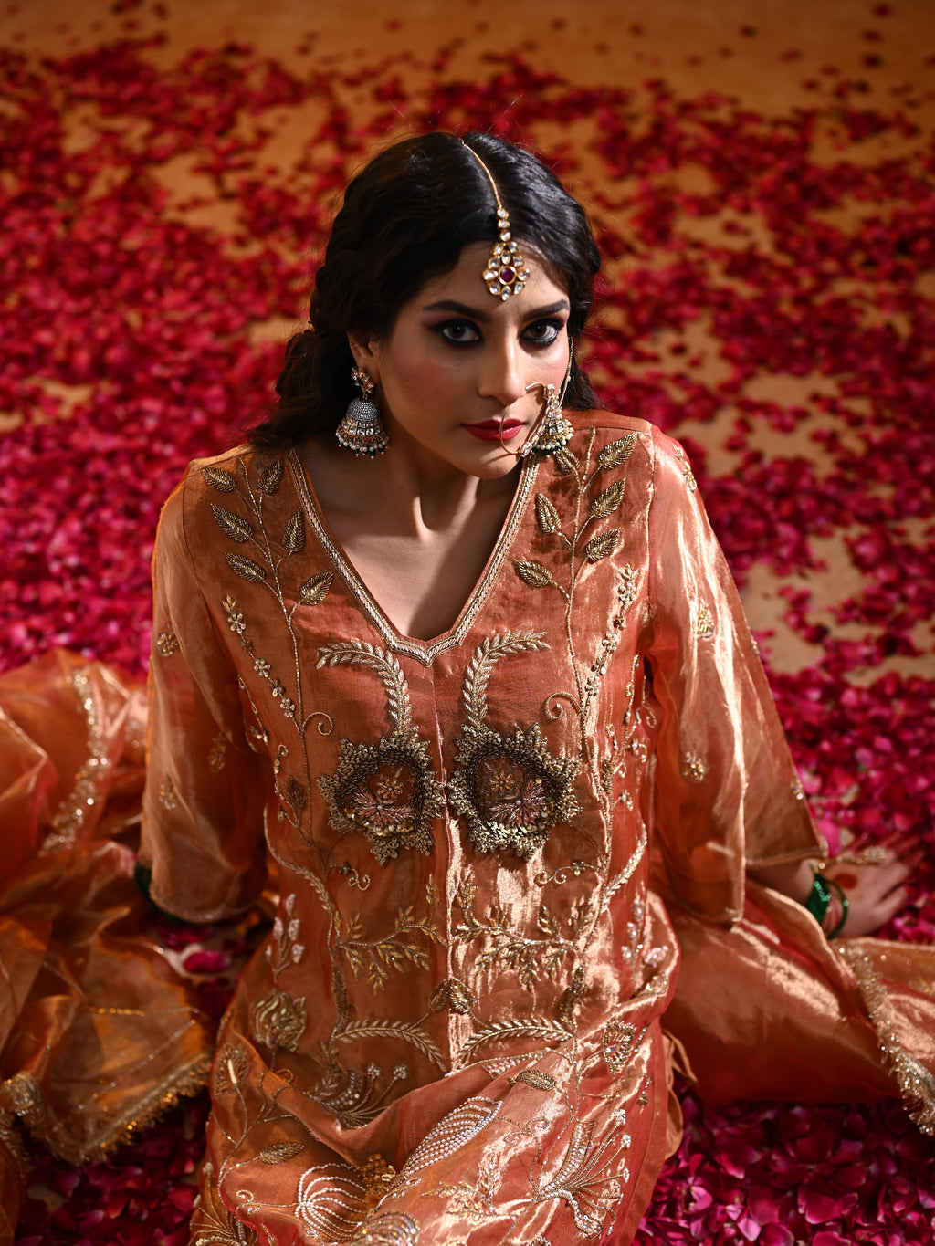 Women's Handcrafted Kora Silk Kurta Set with Mughal Motifs