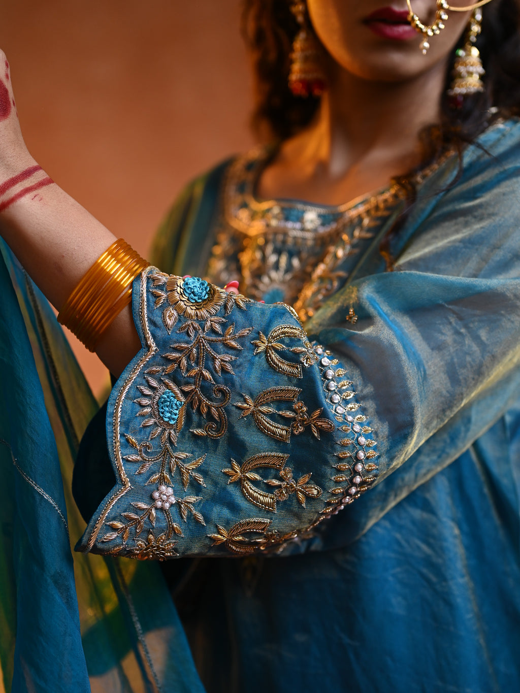 Women's Turquoise Organza Tissue Kurta Set