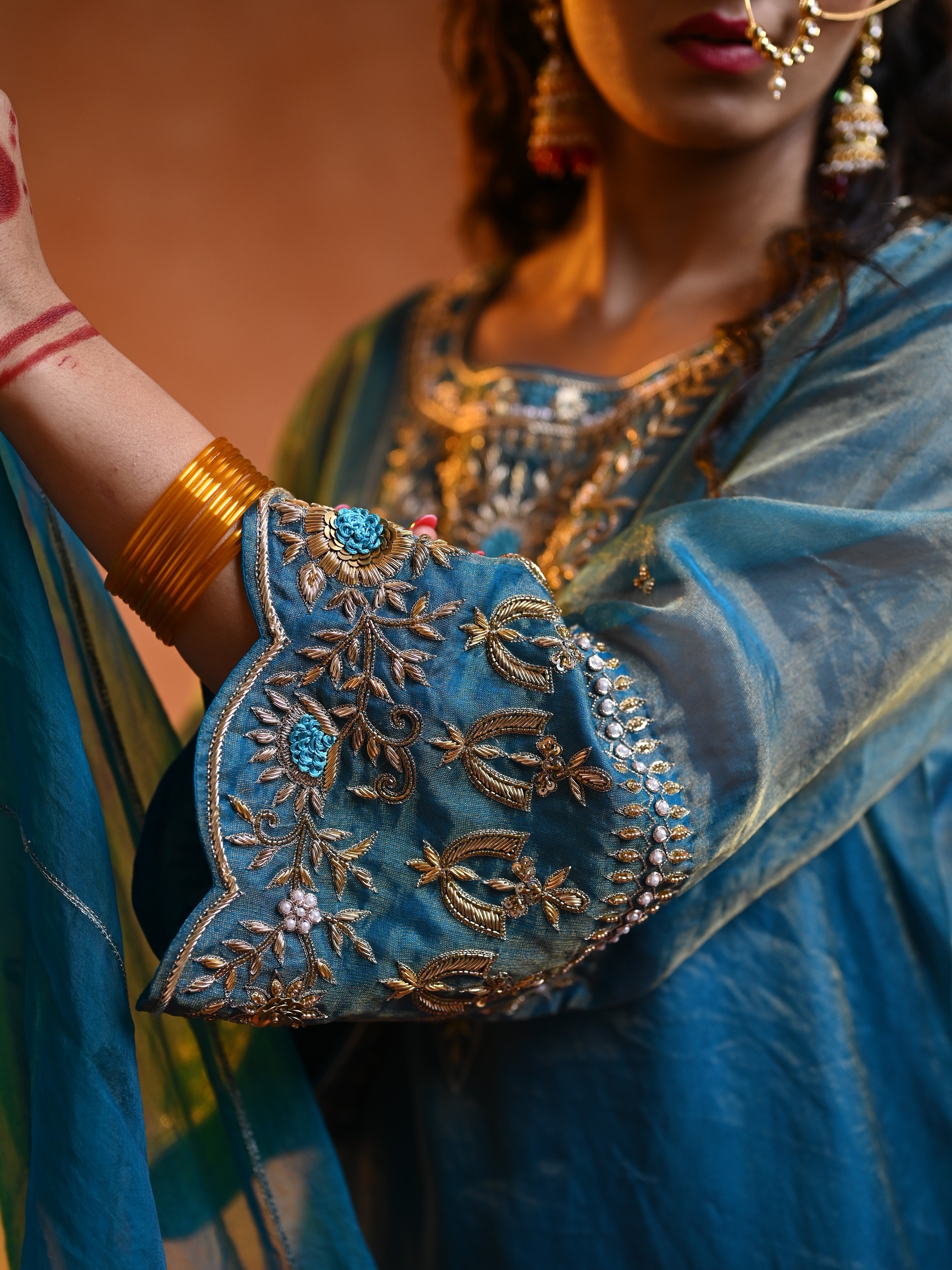 Women's Turquoise Organza Tissue Kurta Set