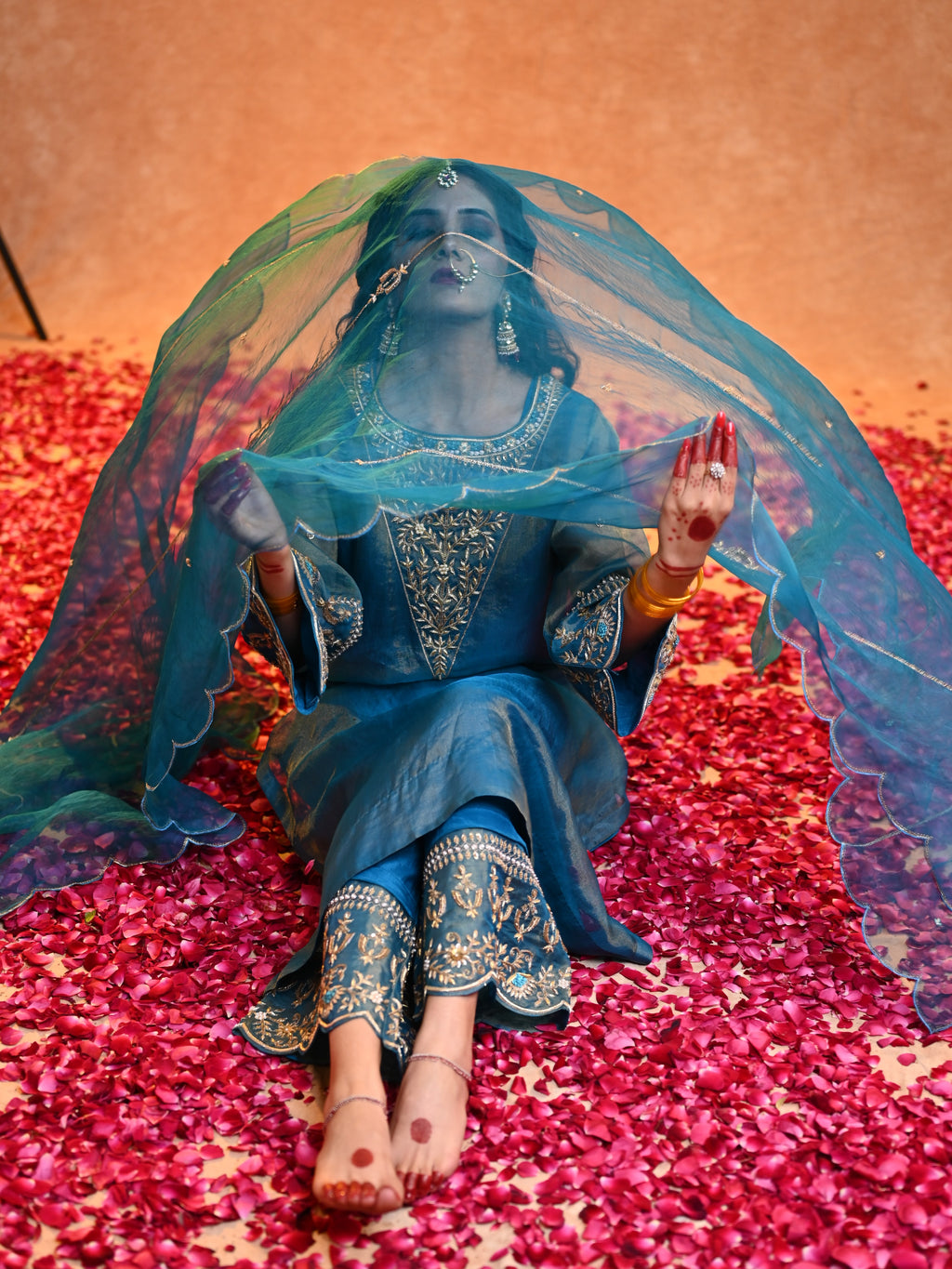 Women's Turquoise Organza Tissue Kurta Set