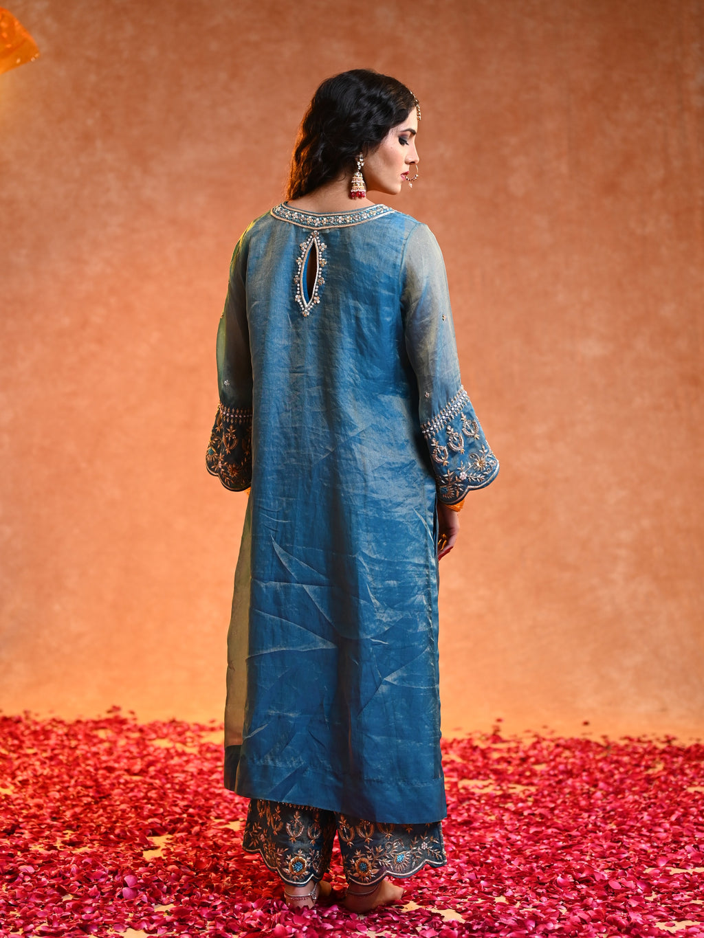 Women's Turquoise Organza Tissue Kurta Set