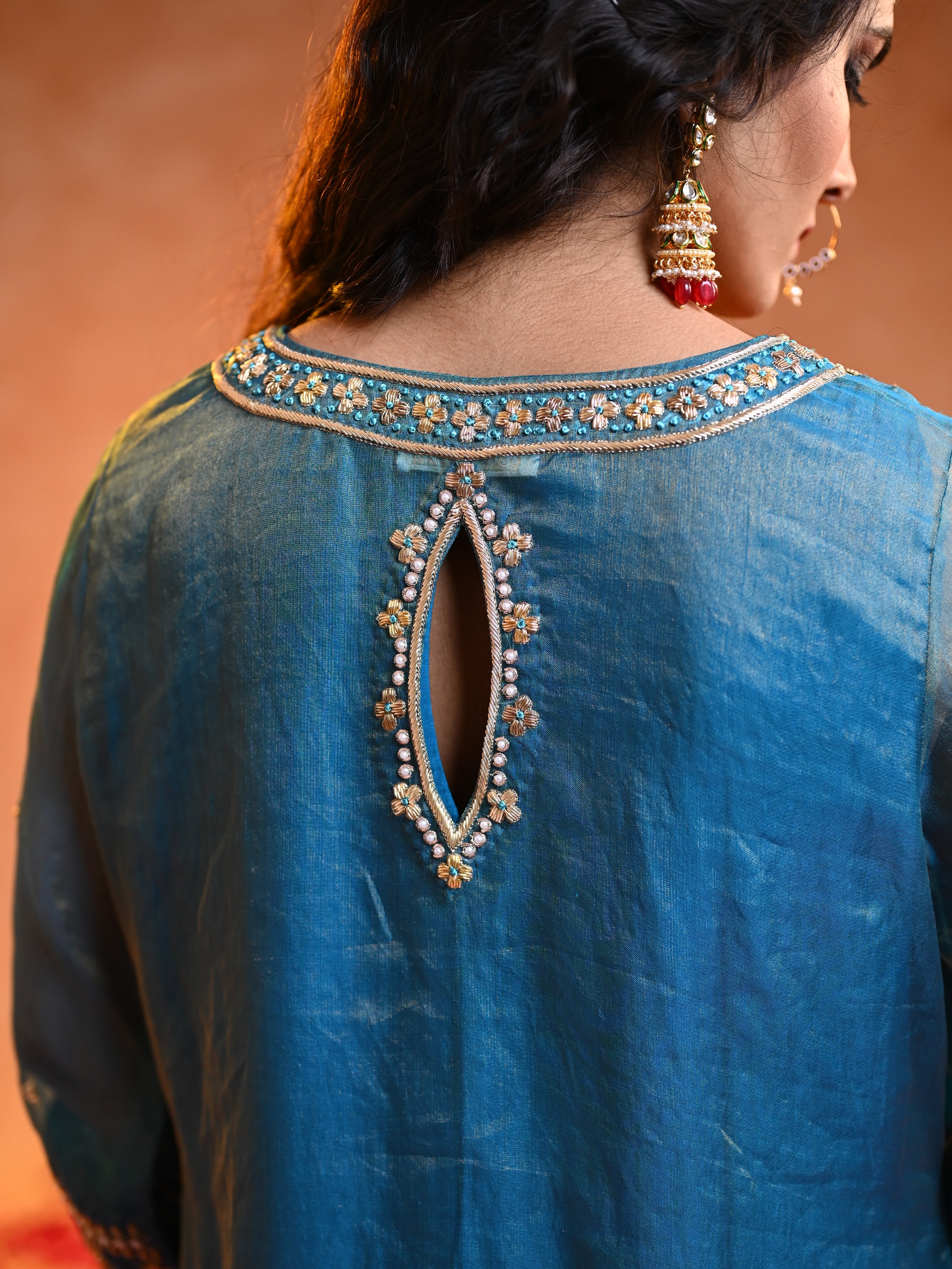 Women's Turquoise Organza Tissue Kurta Set