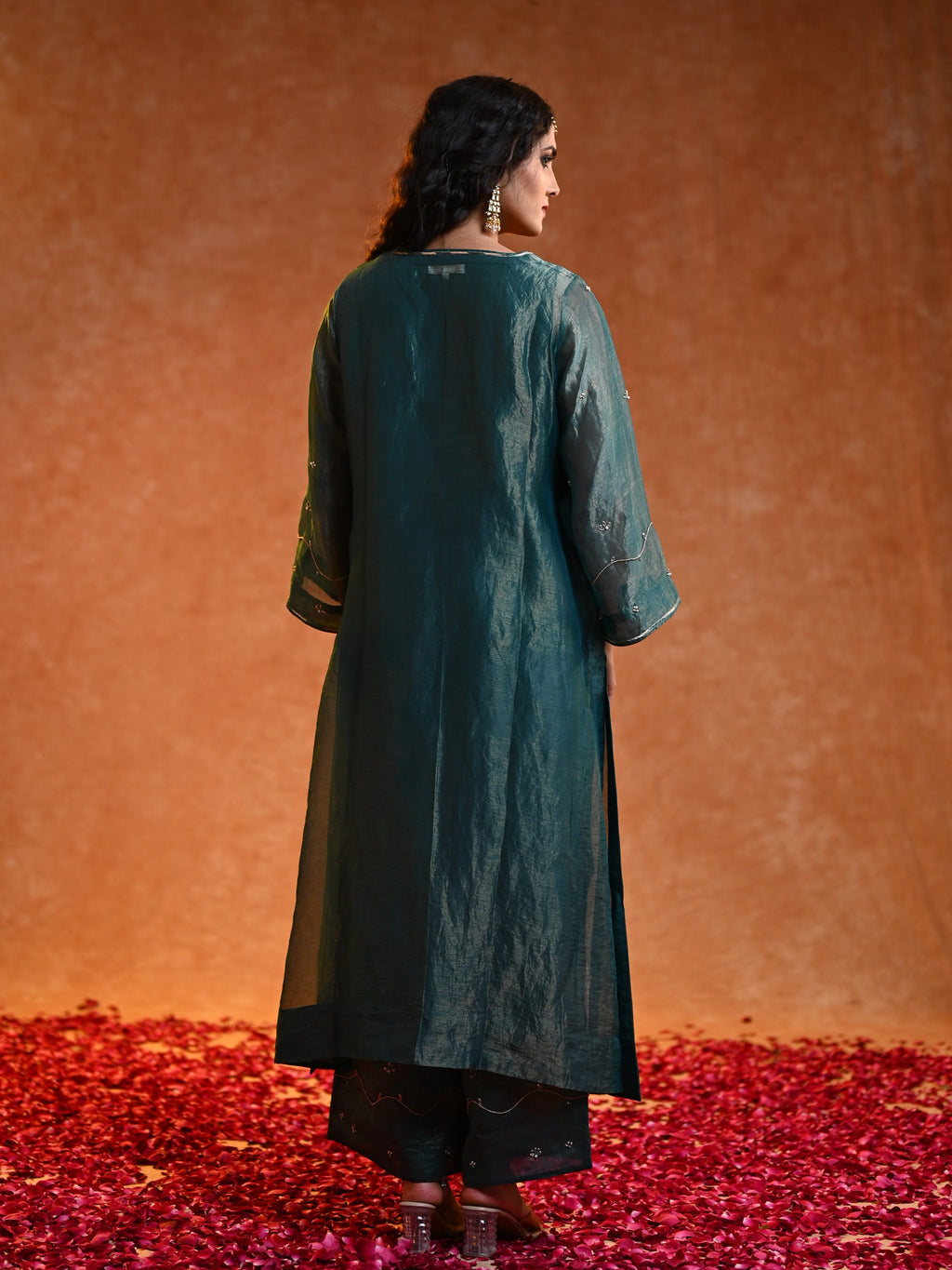 Women's Dark Green Organza Tissue Kurta Set