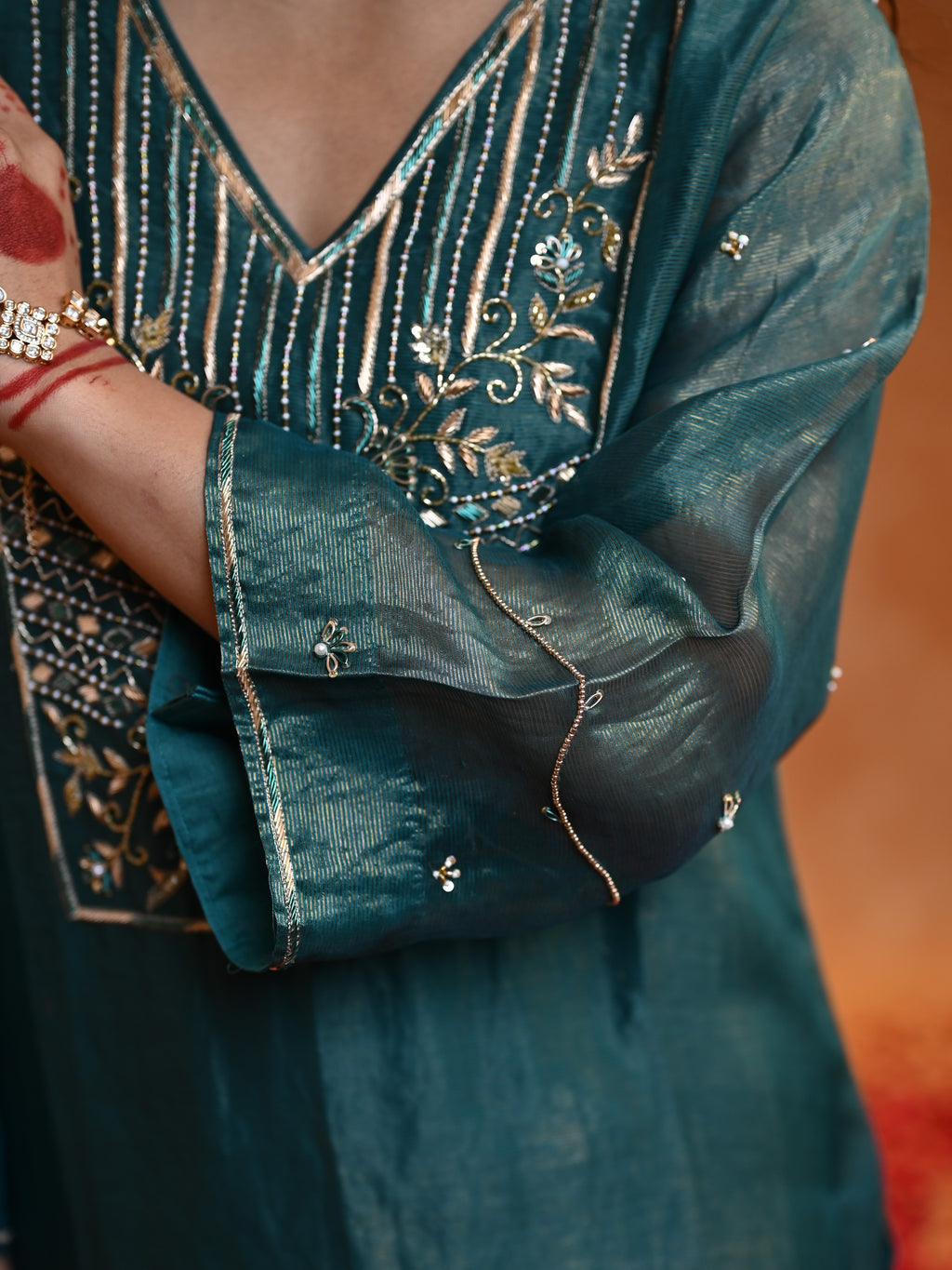 Women's Dark Green Organza Tissue Kurta Set