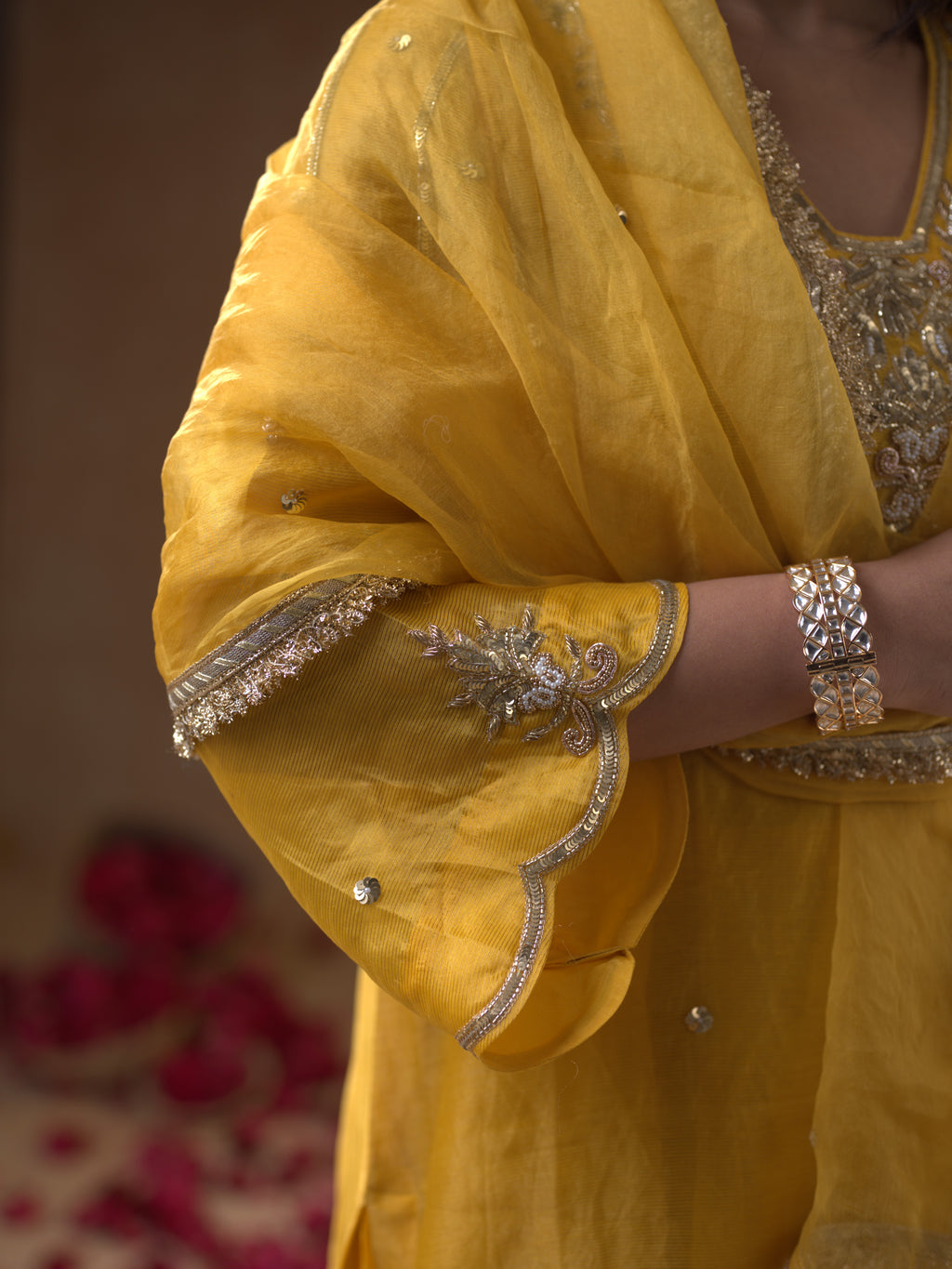 Women's Light Orange Tissue Kurta Set