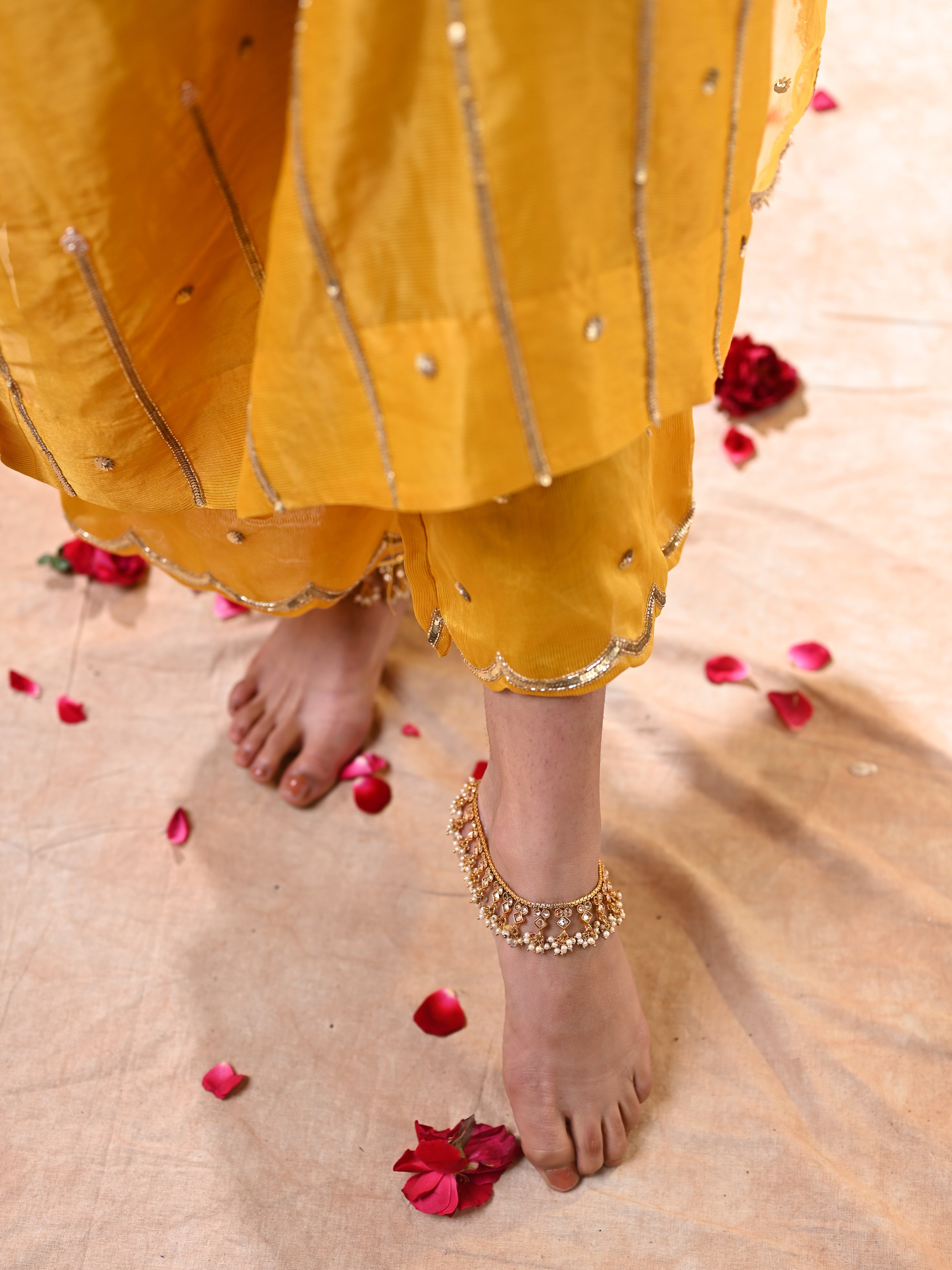 Women's Light Orange Tissue Kurta Set