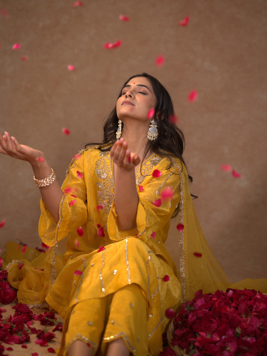 Women's Light Orange Tissue Kurta Set