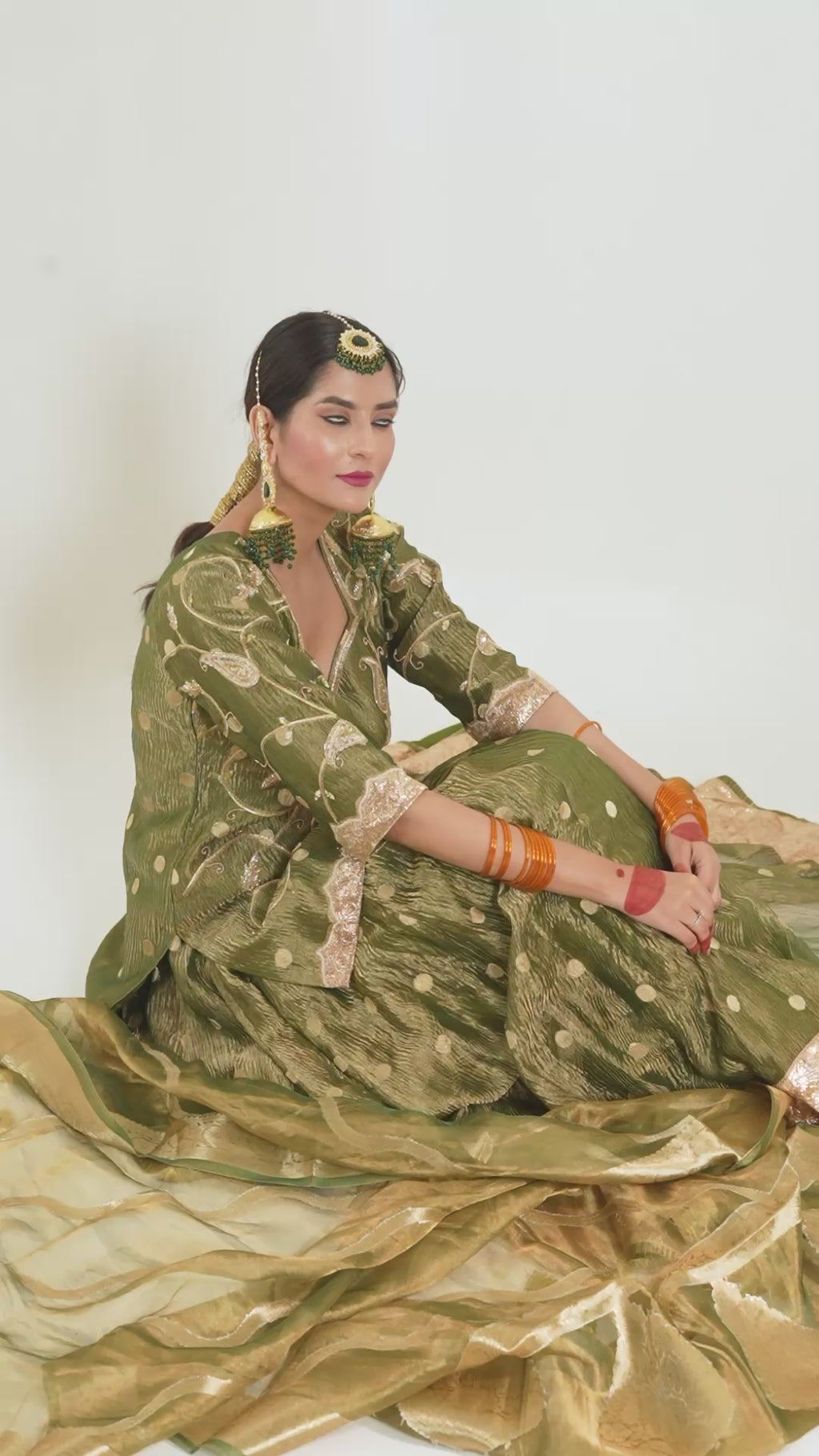 Women's Mehendi Green Crush Lehenga Set