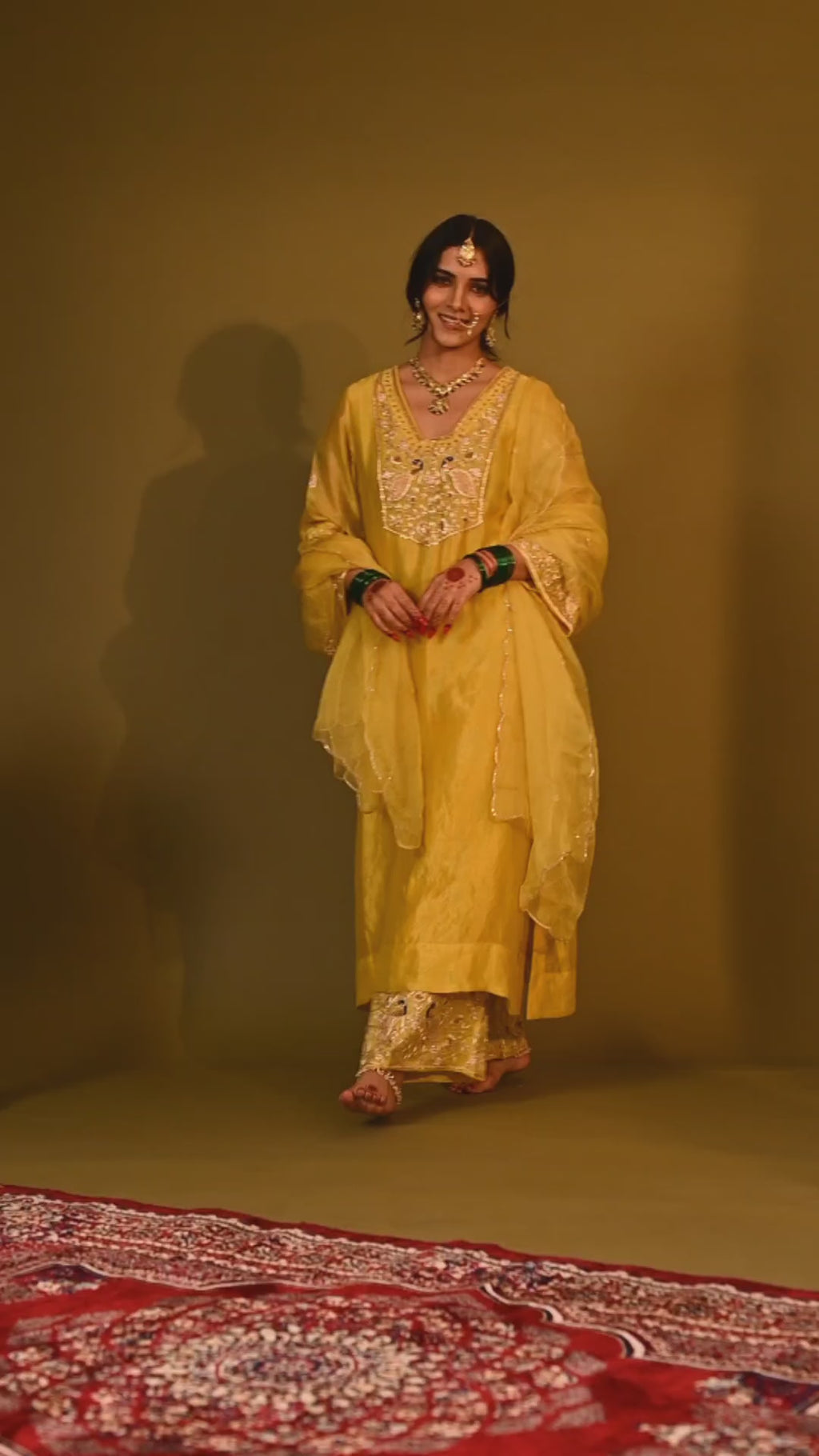 Women's Yellow Hand woven Kurta Set