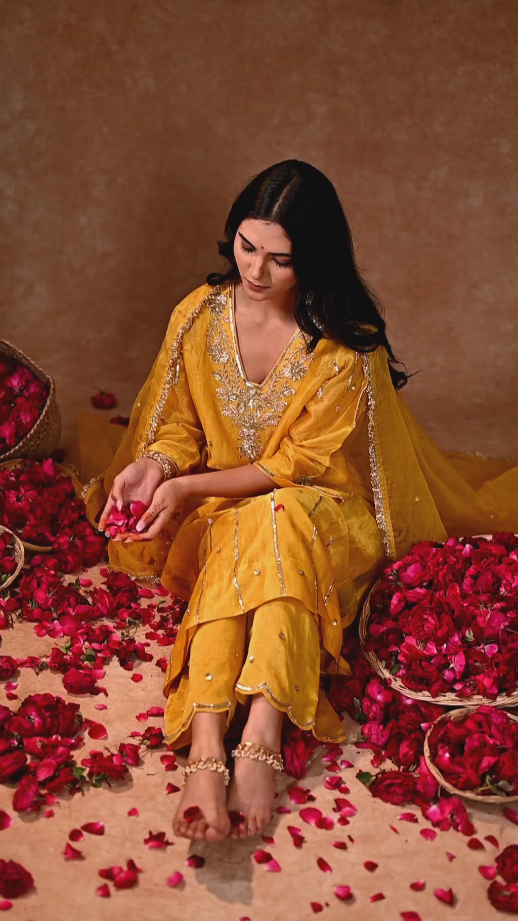 Women's Light Orange Tissue Kurta Set