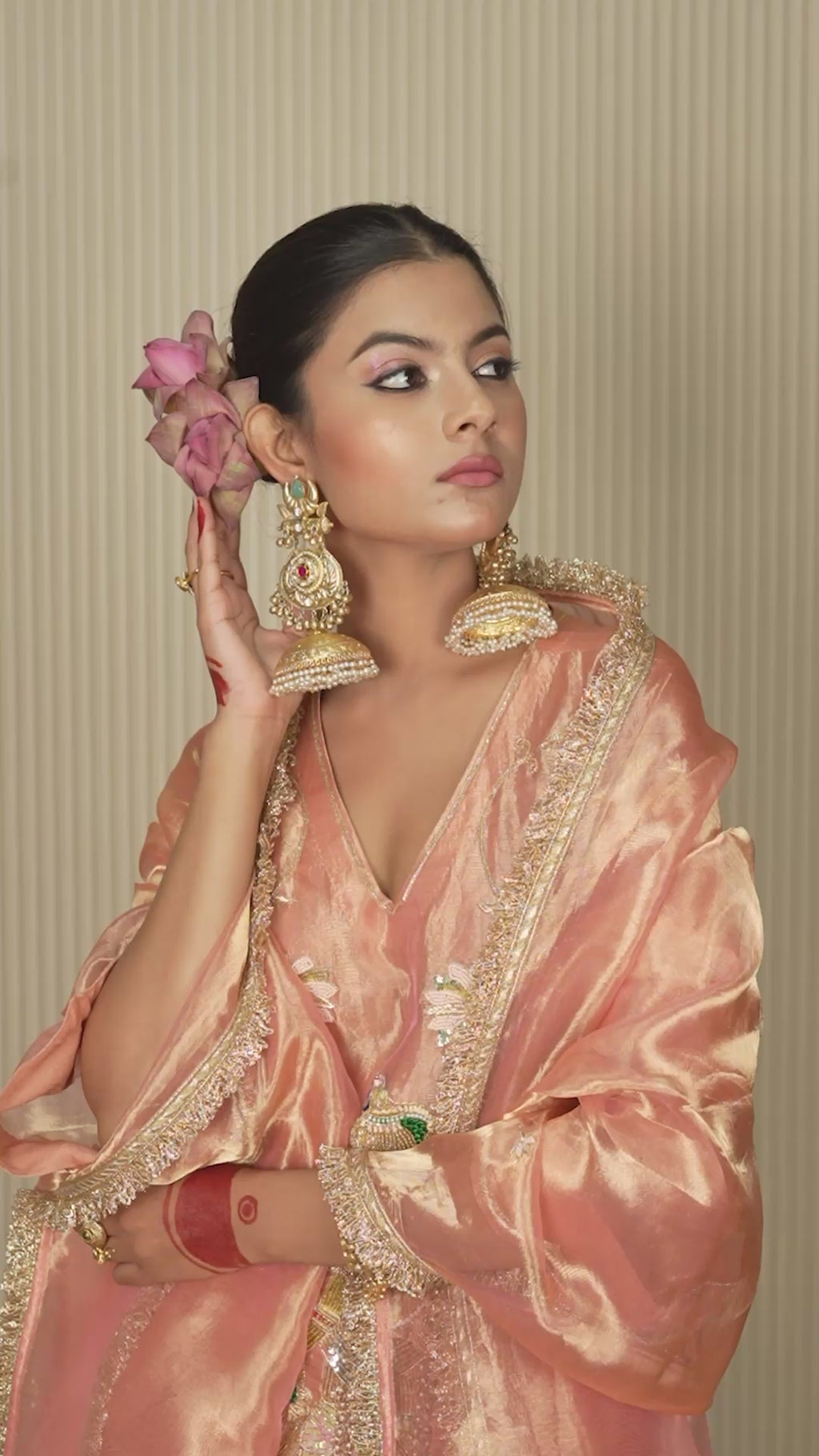 Women's Vintage Embroidered Peach kurta Set