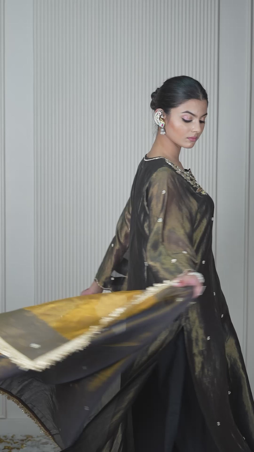 Women's Black Tissue Kurta Set