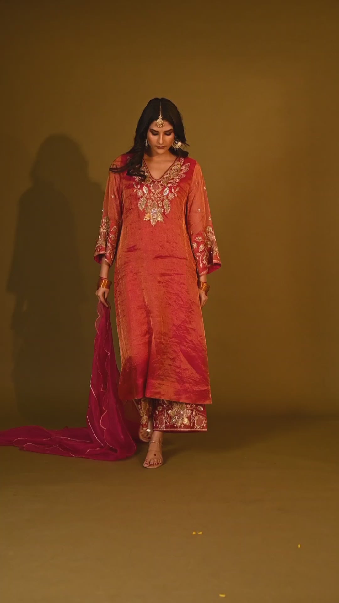 Women's Rani Pink Organza Tissue Kurta Set