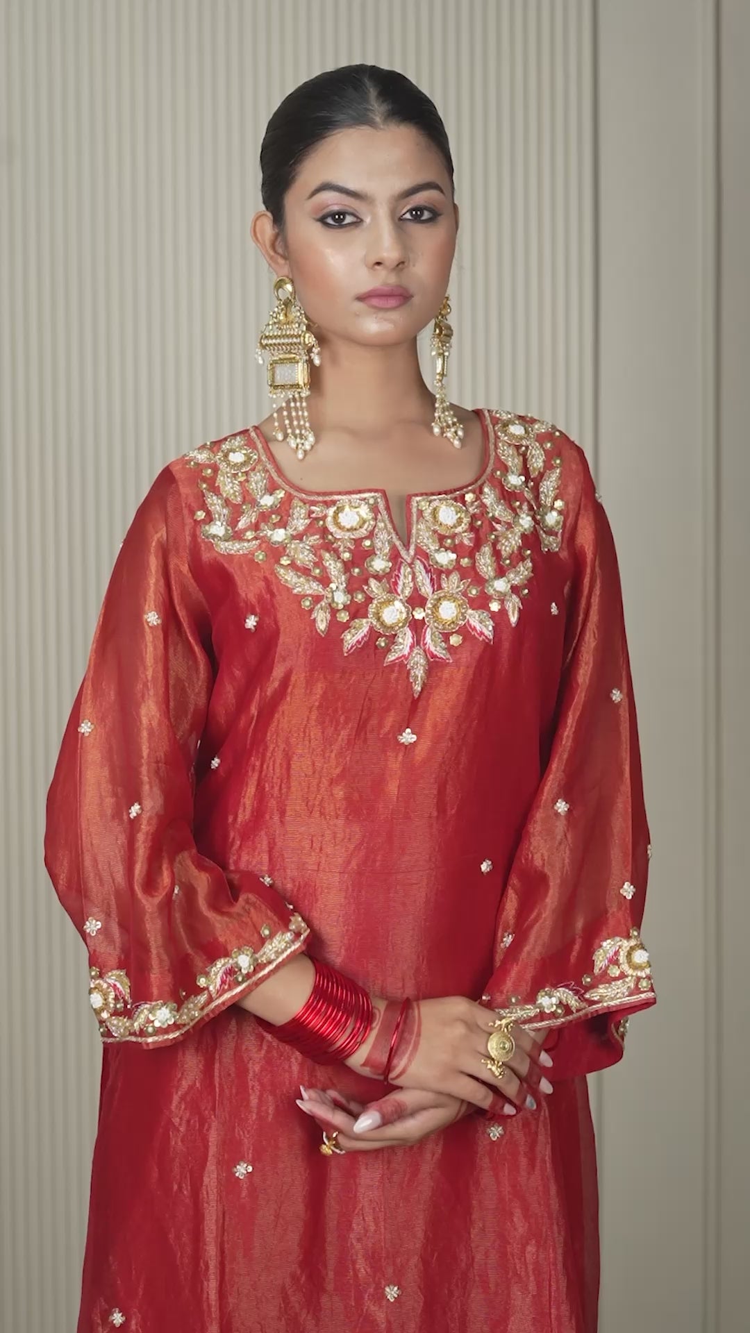 Women's Vintage Embroidered Dark Red kurta Set