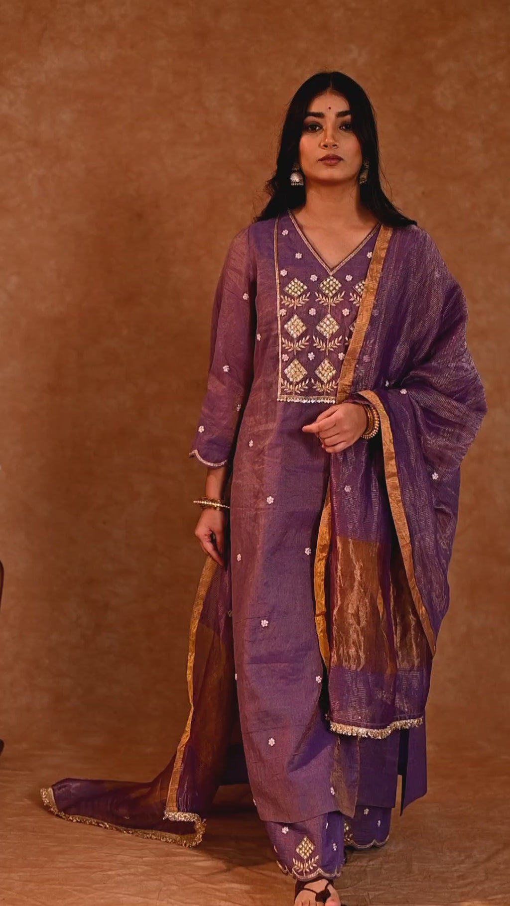 Women's Purple Hand Woven Kurta Set