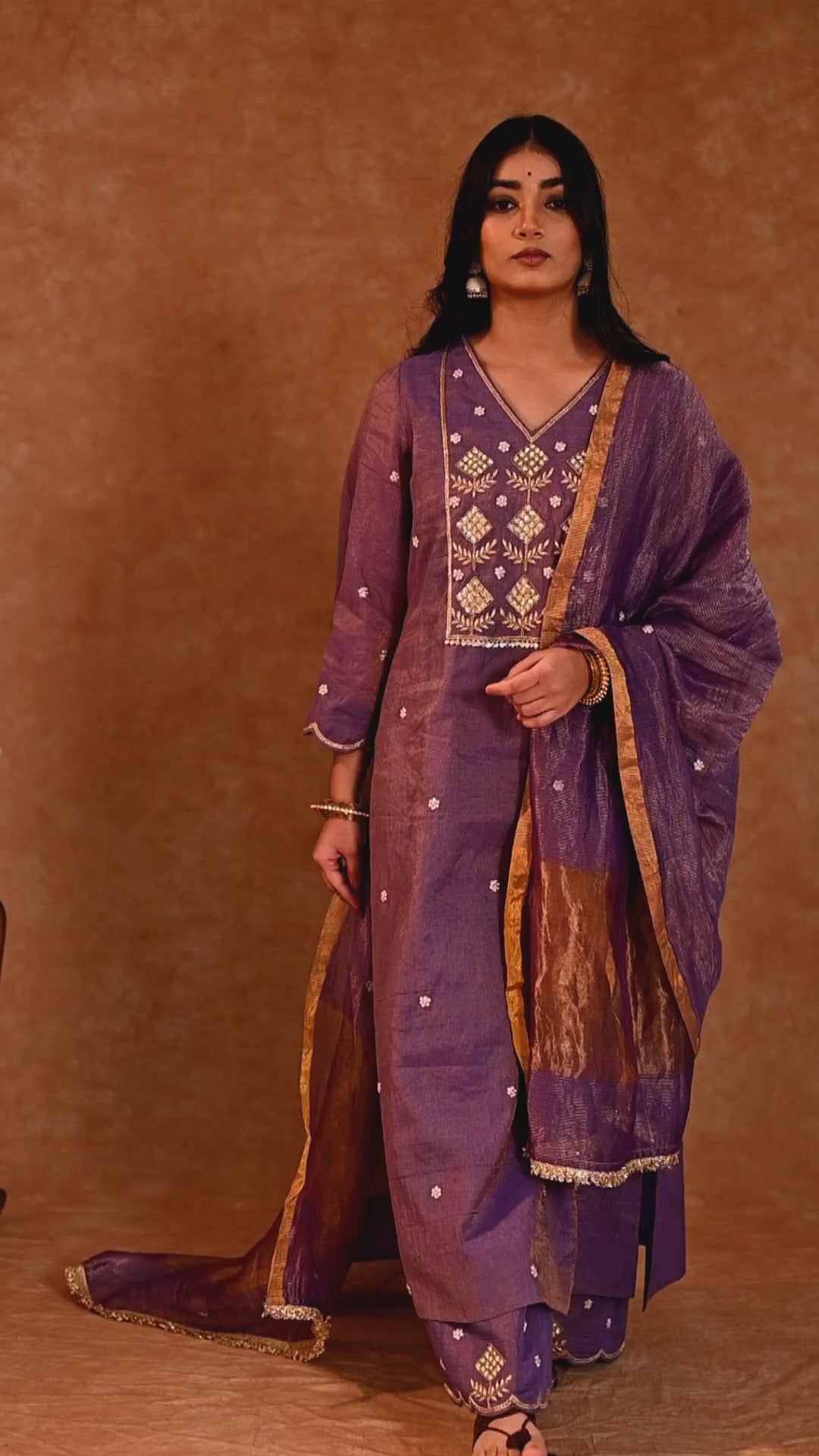 Women's Purple Hand Woven Kurta Set